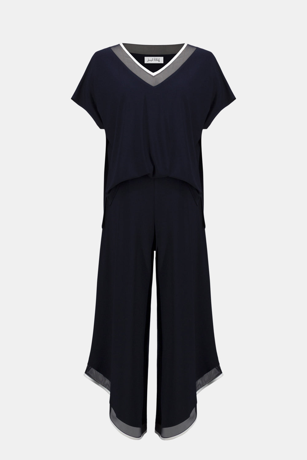 Joseph Ribkoff Silky Knit Color Block Wide Leg Culotte Jumpsuit 261012