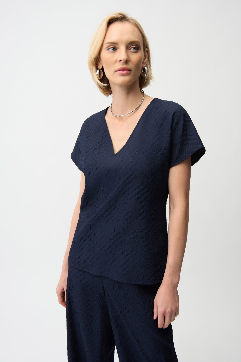 Joseph Ribkoff Geometric Textured Jacquard Top With V-neckline 261055