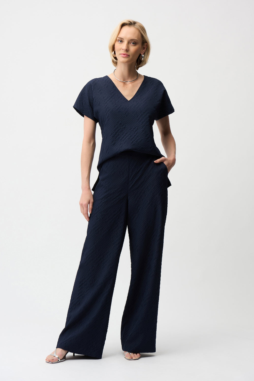 Joseph Ribkoff Geometric Textured Jacquard Top With V-neckline 261055