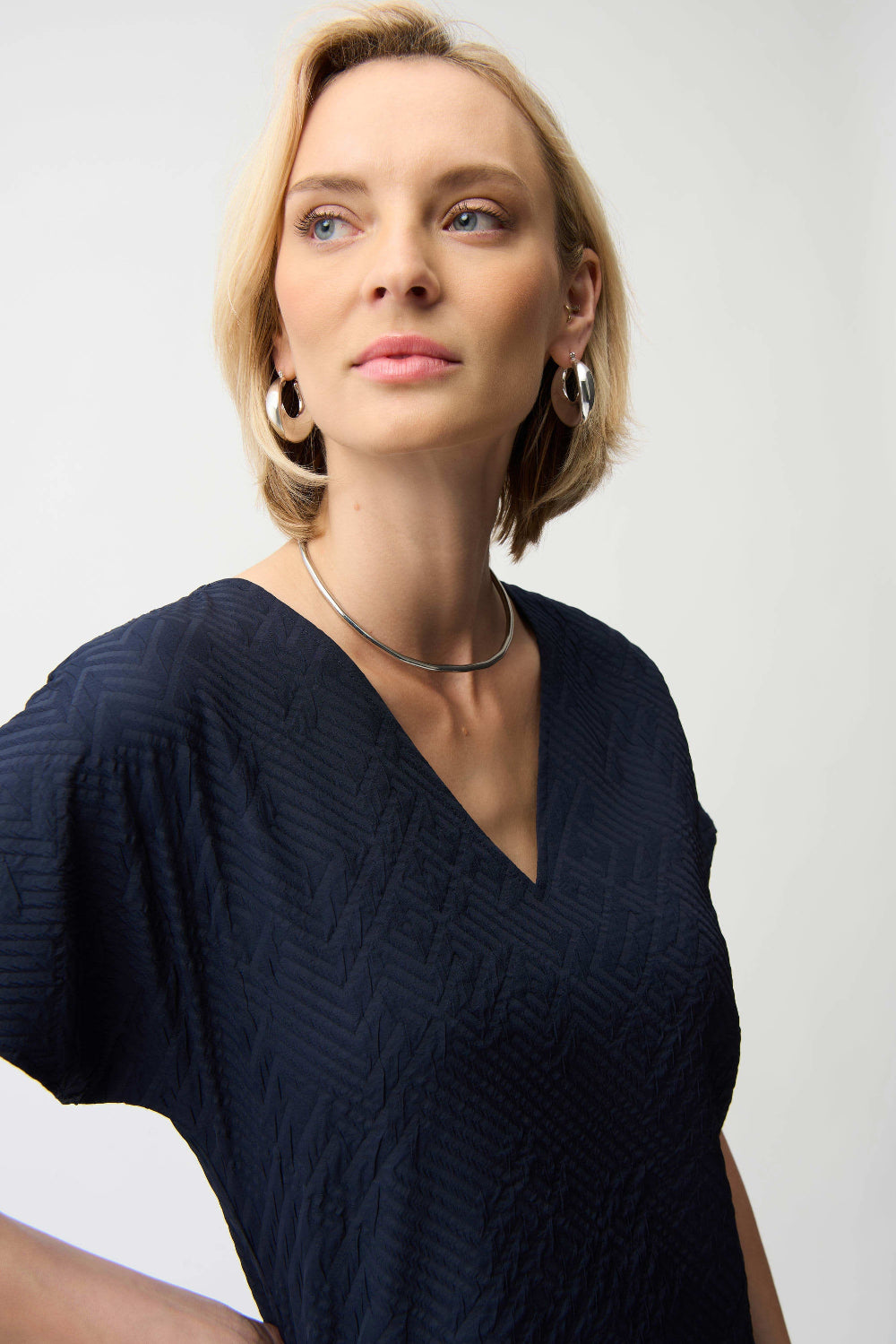 Joseph Ribkoff Geometric Textured Jacquard Top With V-neckline 261055