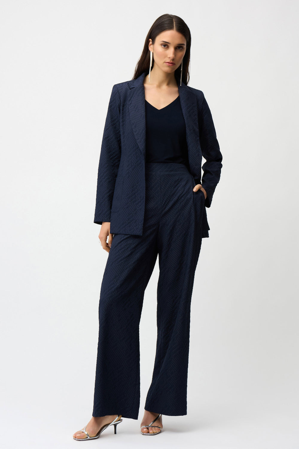 Joseph Ribkoff Jacquard Geometrical Texture Wide Leg Pull-On Pants 261056