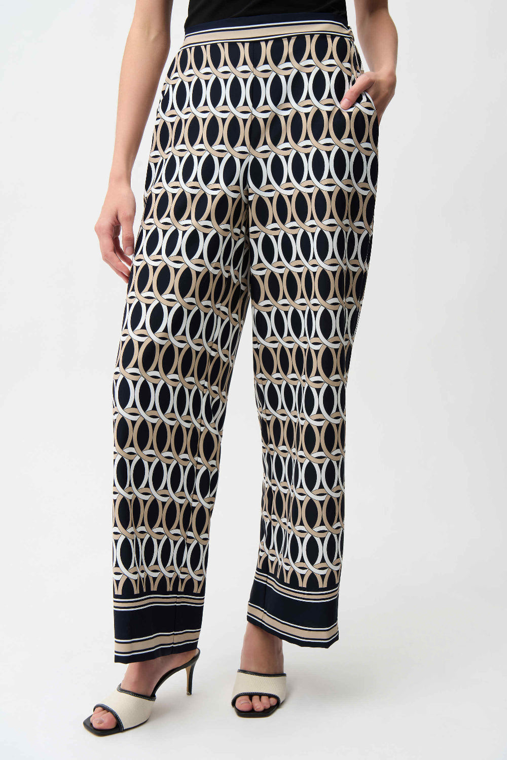 Joseph Ribkoff Recycled Woven Geometric Print Wide Leg Pull-On Pants 261058