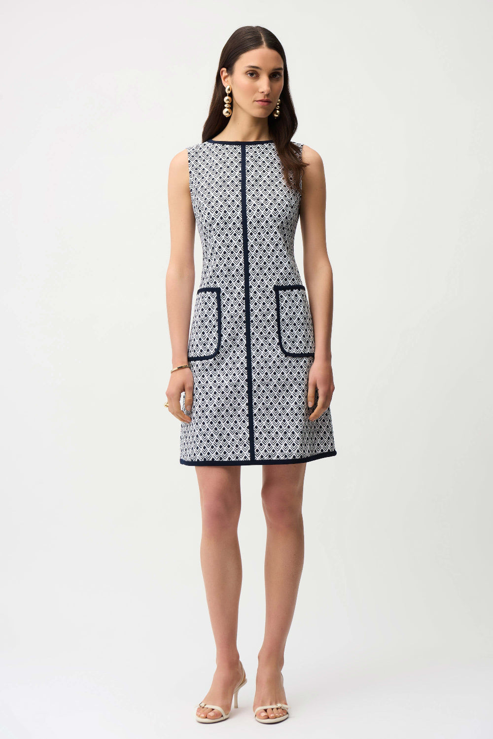 Joseph Ribkoff Millennium Geometric Print A-Line Dress With Contrast Trim 261096