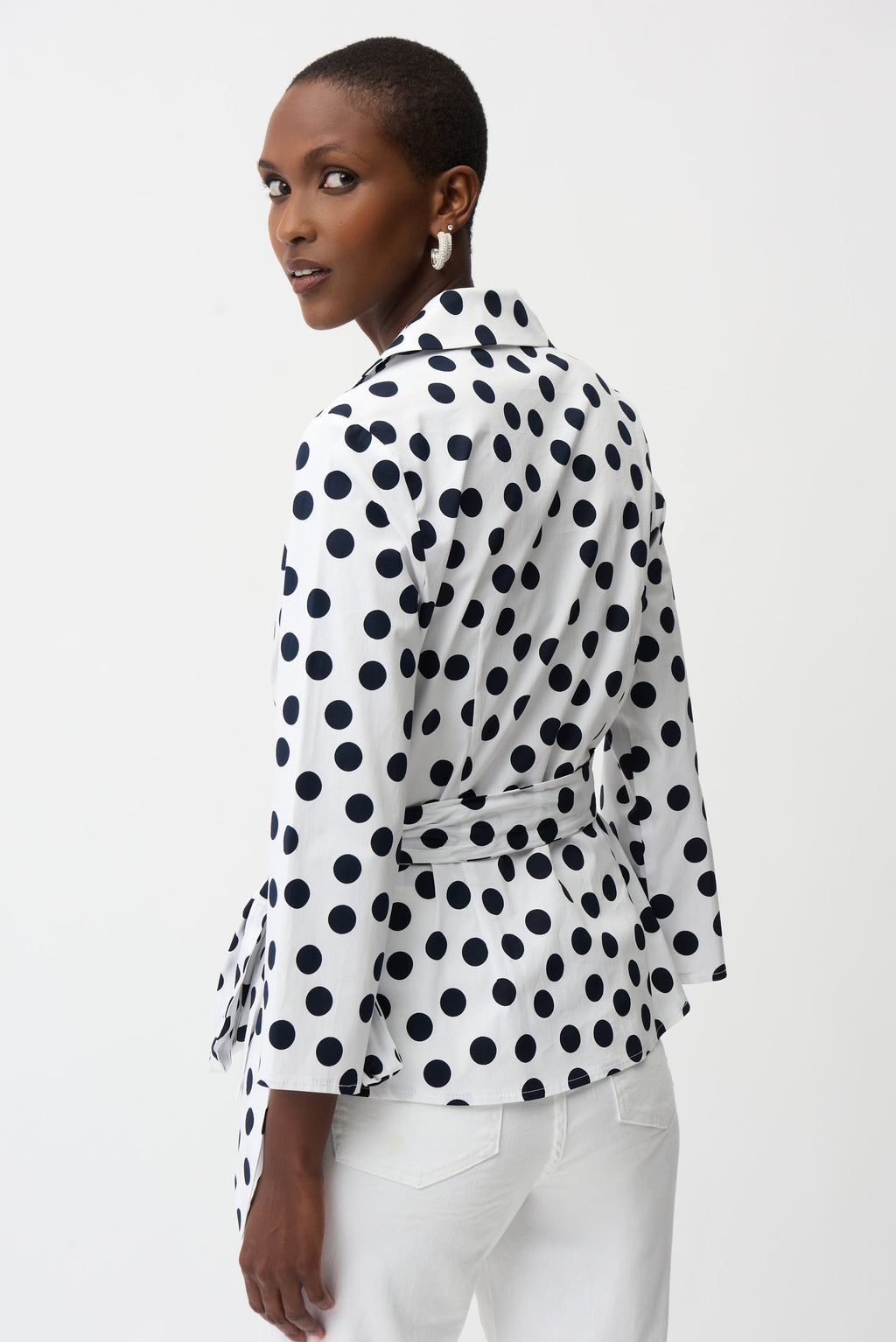 Joseph Ribkoff Stretch Cotton Dot Print Wrap Top With Sash 261118