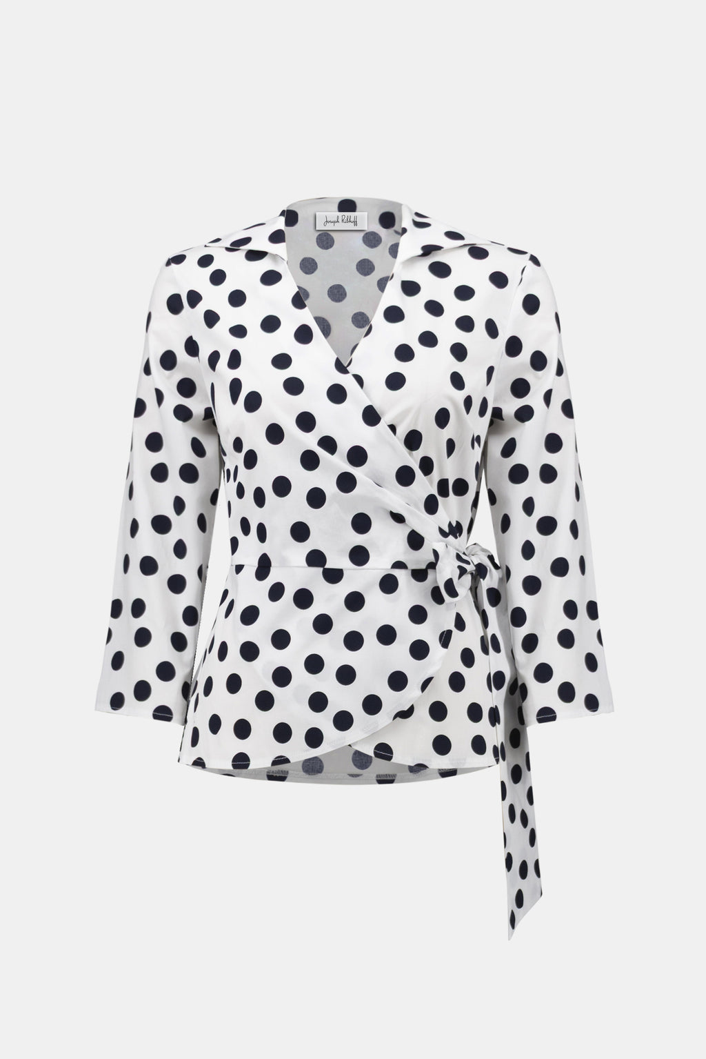 Joseph Ribkoff Stretch Cotton Dot Print Wrap Top With Sash 261118