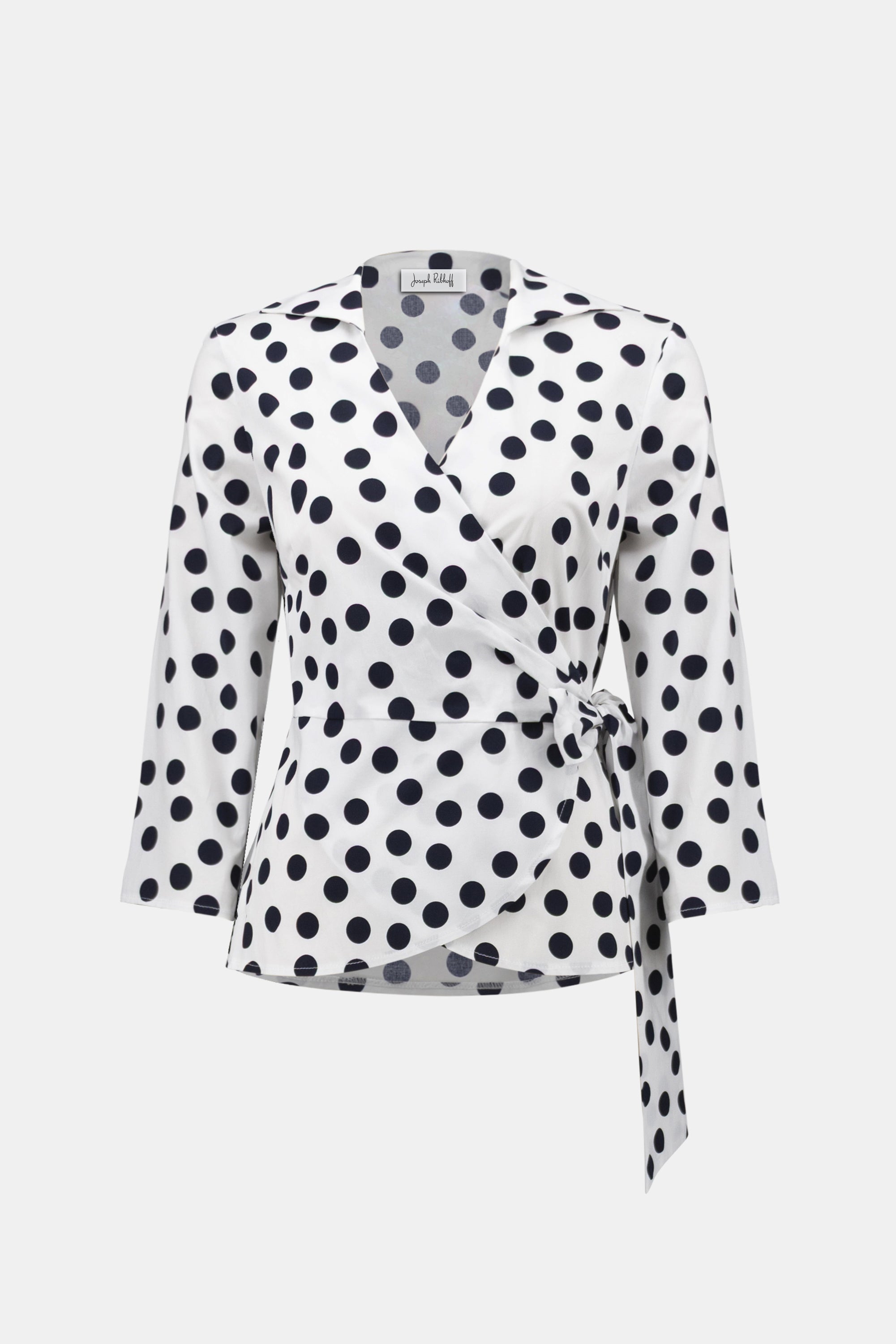 Joseph Ribkoff Stretch Cotton Dot Print Wrap Top With Sash 261118