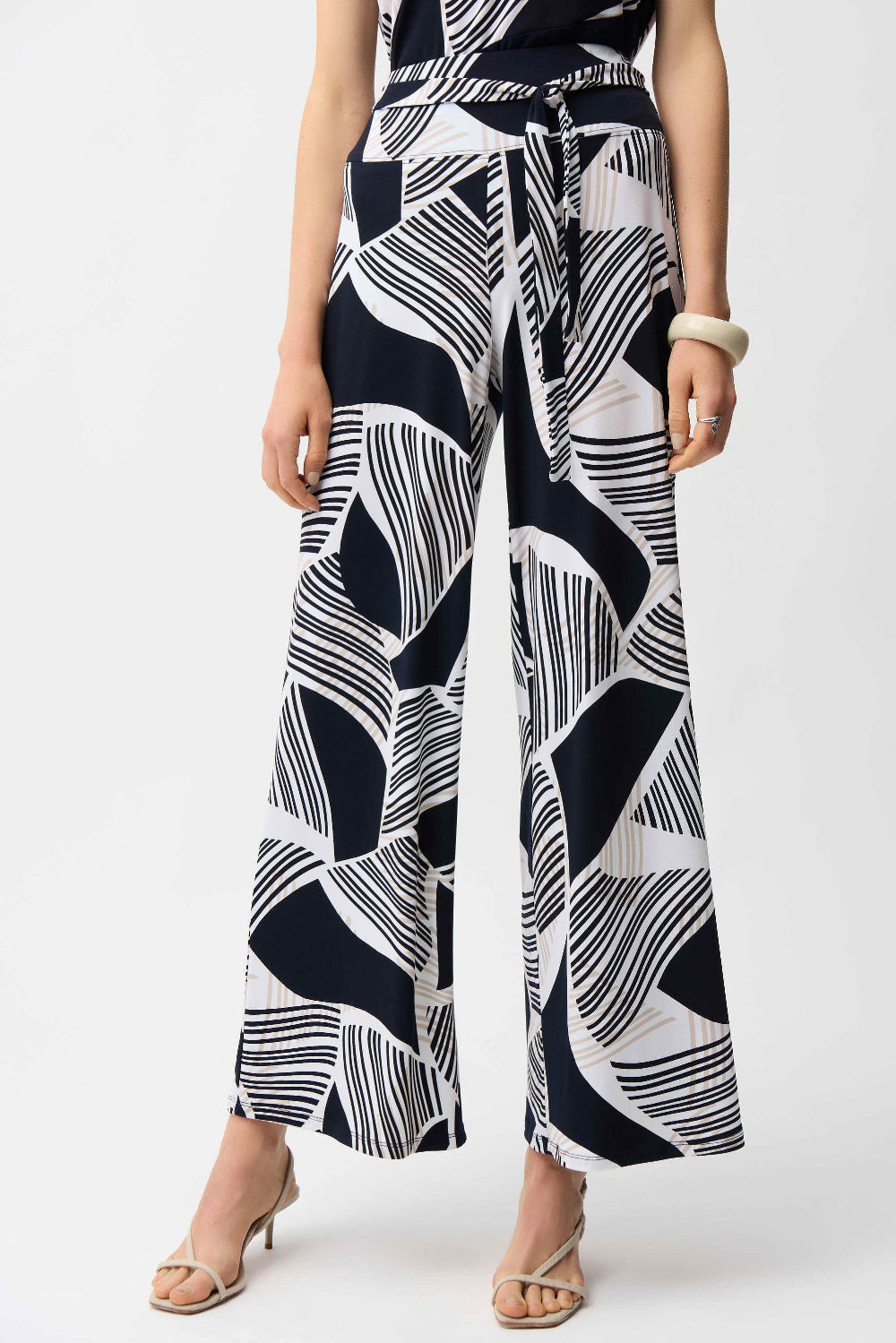 Joseph Ribkoff Silky Knit Geometric Print Wide Leg Pull-On Pants 261139