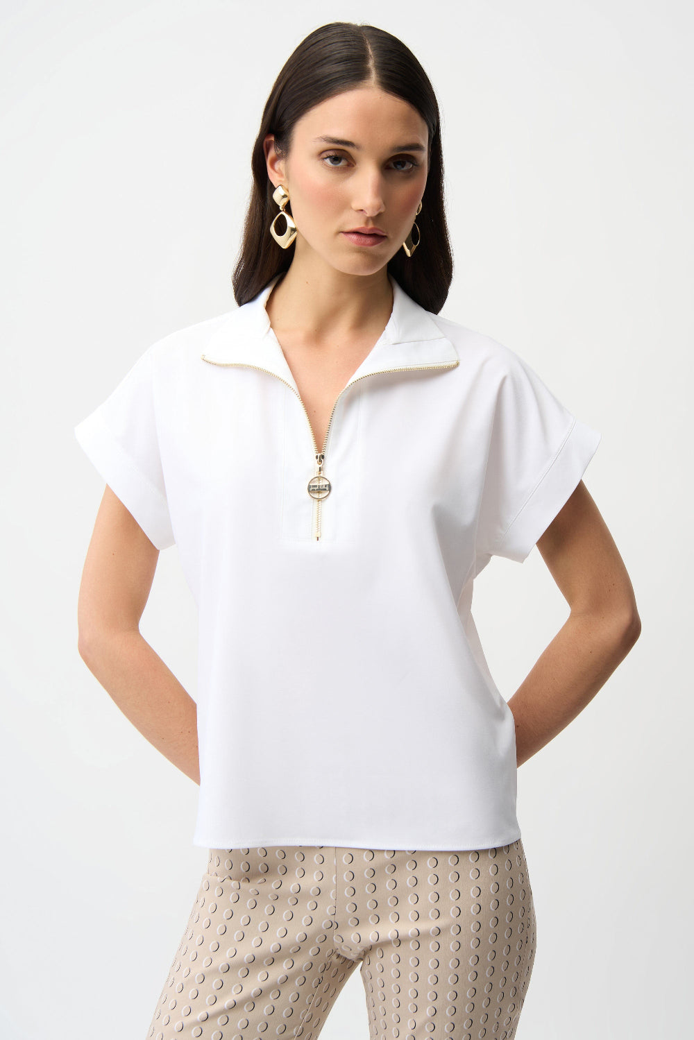 Joseph Ribkoff Stretch Poplin Straight Top With Zipped Neckline 261140
