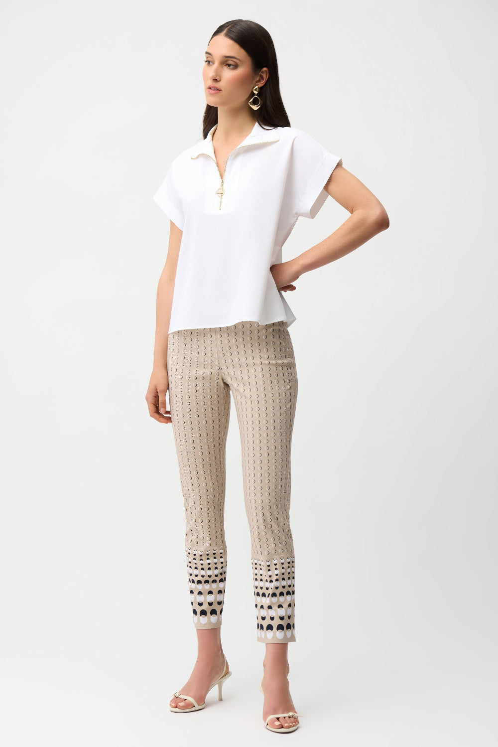 Joseph Ribkoff Stretch Poplin Straight Top With Zipped Neckline 261140