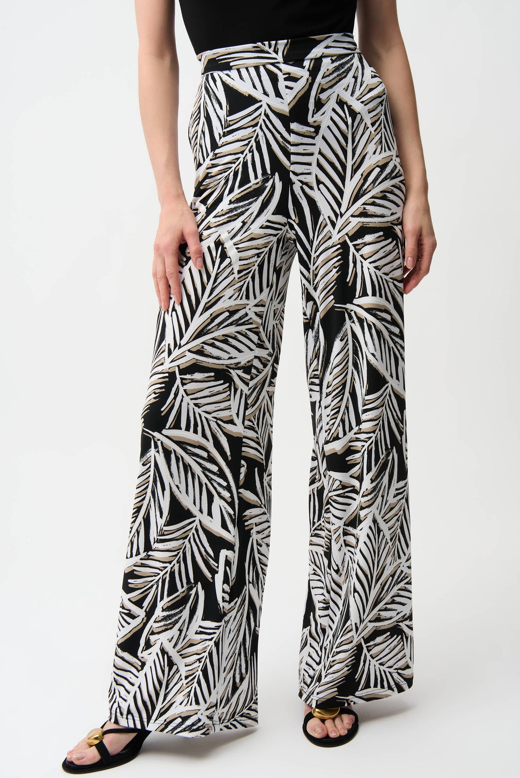 Joseph Ribkoff Silky Knit Tropical Print Wide Leg Pull-On Pants 261158