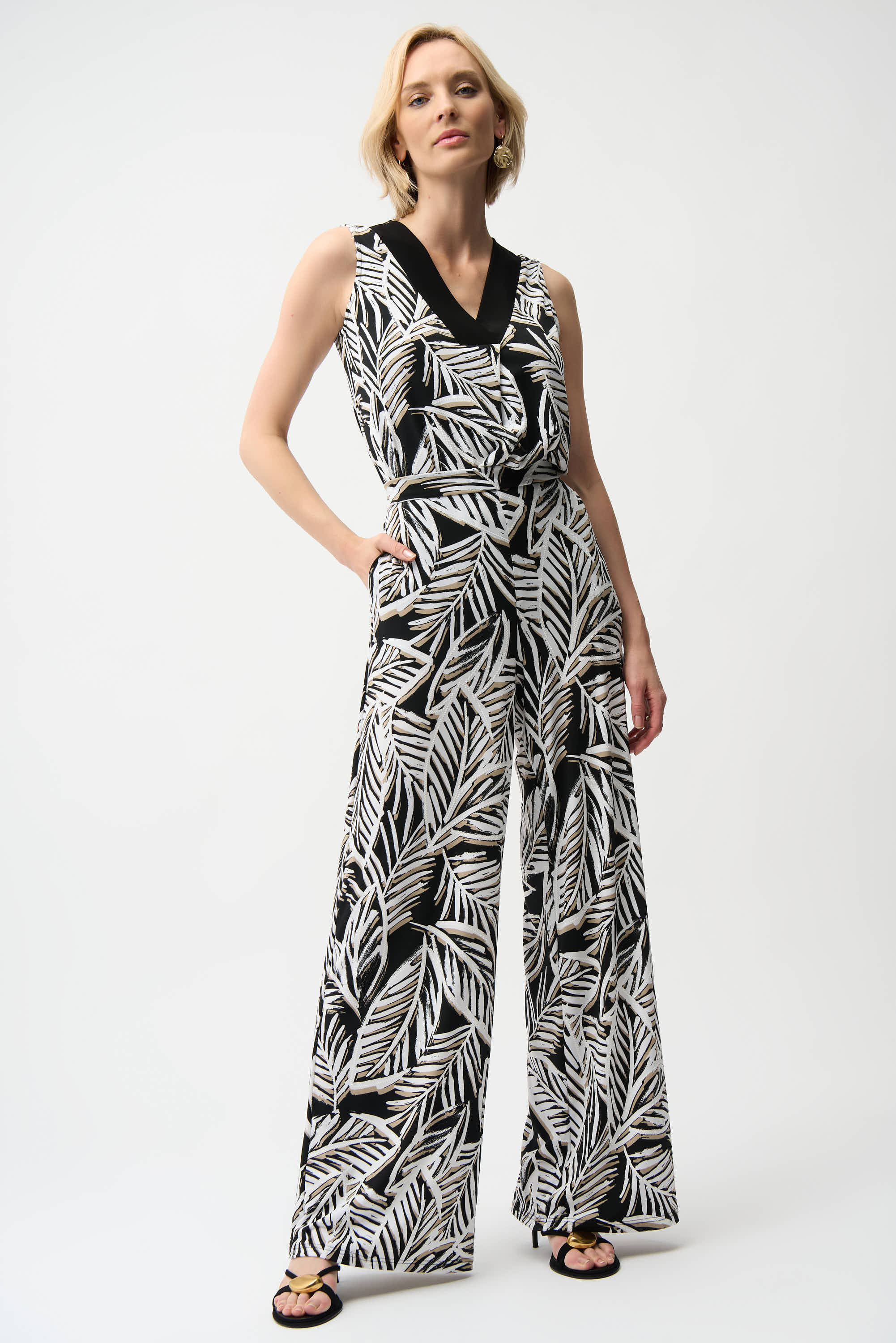 Joseph Ribkoff Silky Knit Tropical Print Wide Leg Pull-On Pants 261158