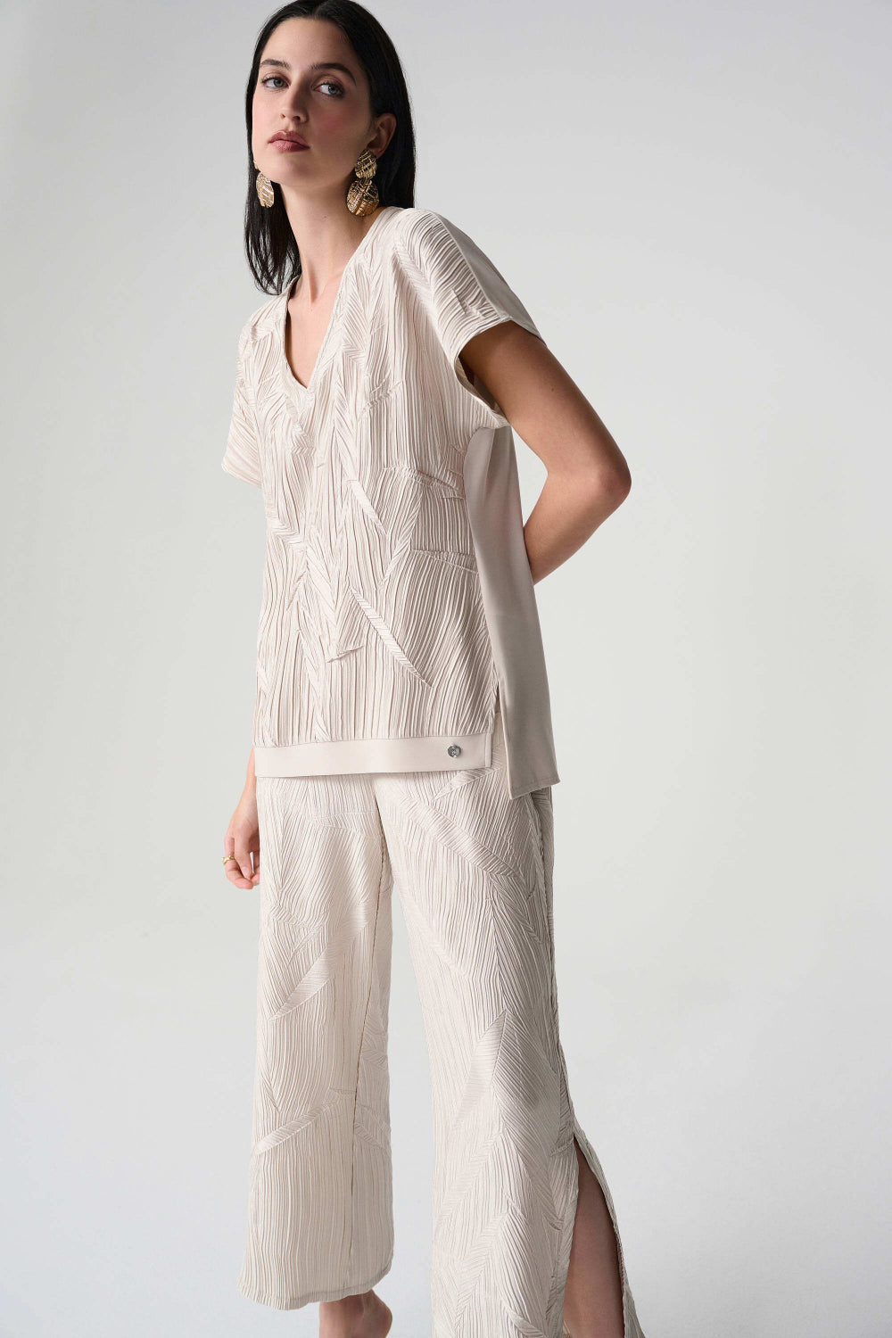 Joseph Ribkoff Pleated Satin Boxy Top With Silky Knit Back 261160