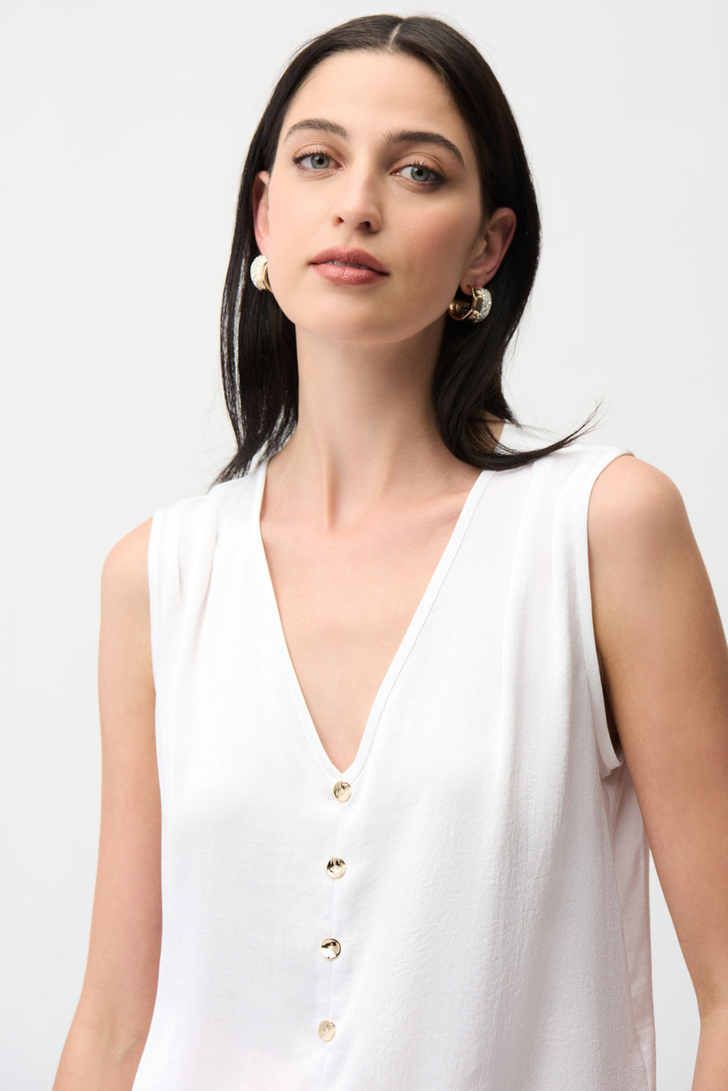 Joseph Ribkoff Recycled Satin Boxy Top With Gold Buttons 261249