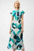 Joseph Ribkoff Textured Satin Geometric Print Fit and Flare Dress 261251