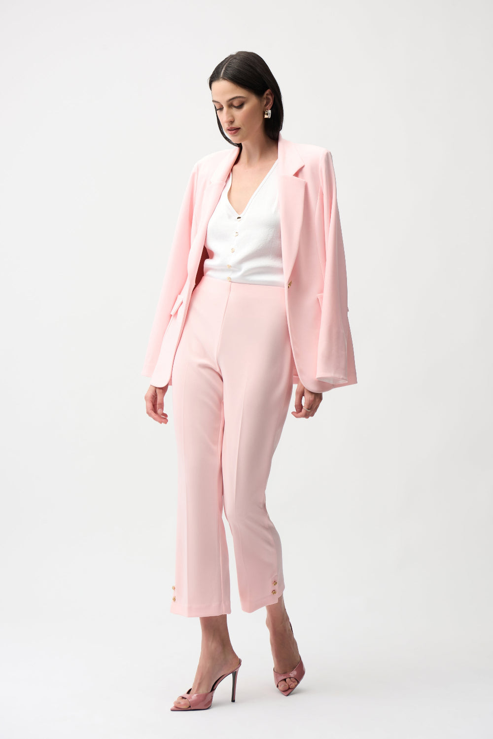 Joseph Ribkoff Silky Knit Crop Pull-On Pants With Gold Buttons 261254