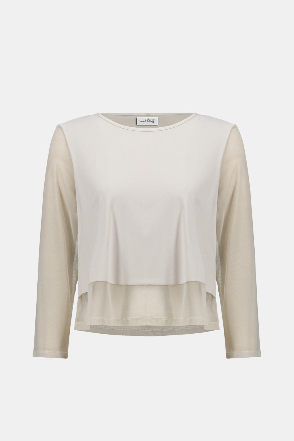 Joseph Ribkoff Silky Knit Crewneck Top With Mesh Sleeves and Layered Lining 261278