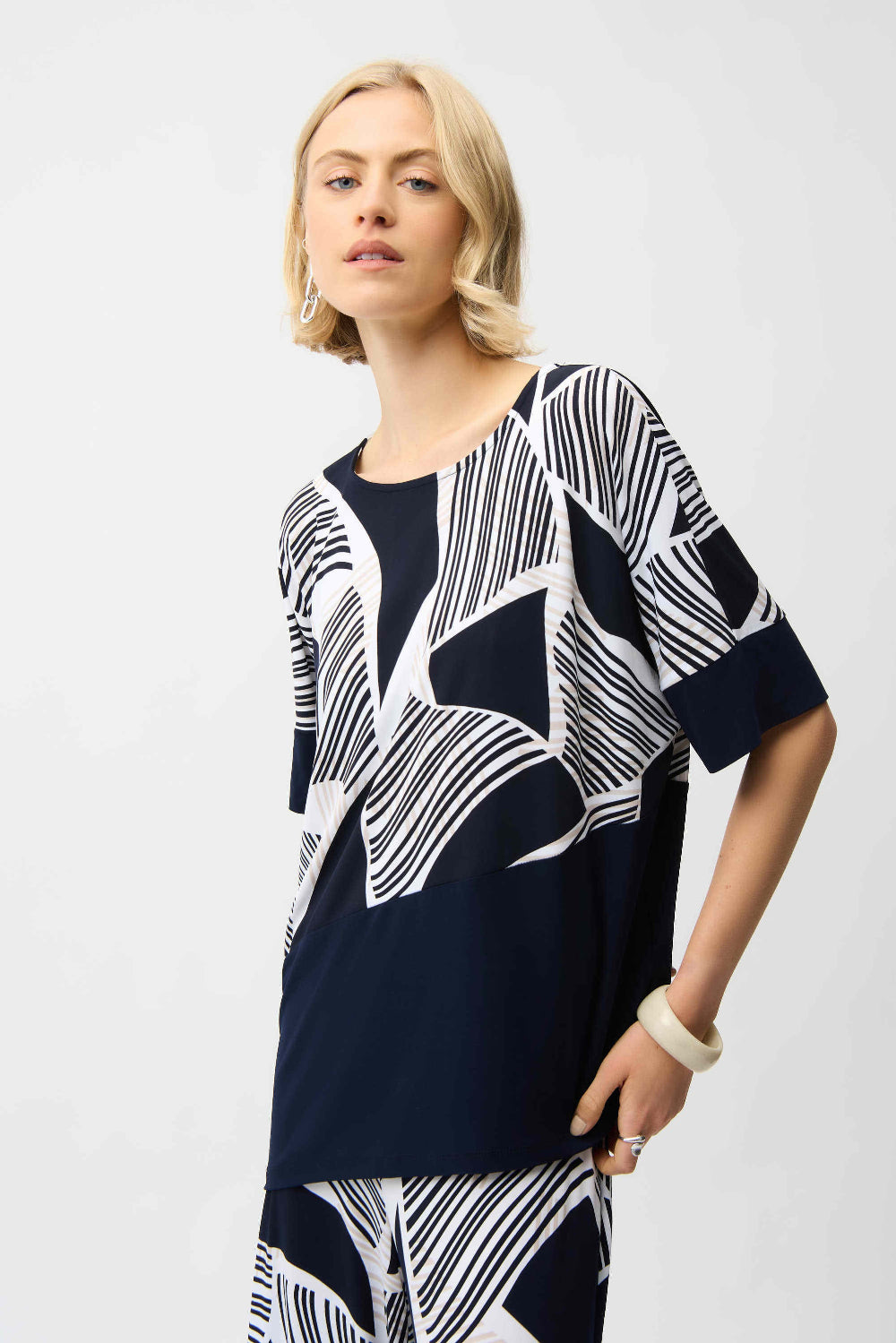 Joseph Ribkoff Silky Knit Geometric Print Asymmetrical Cocoon Top 261283