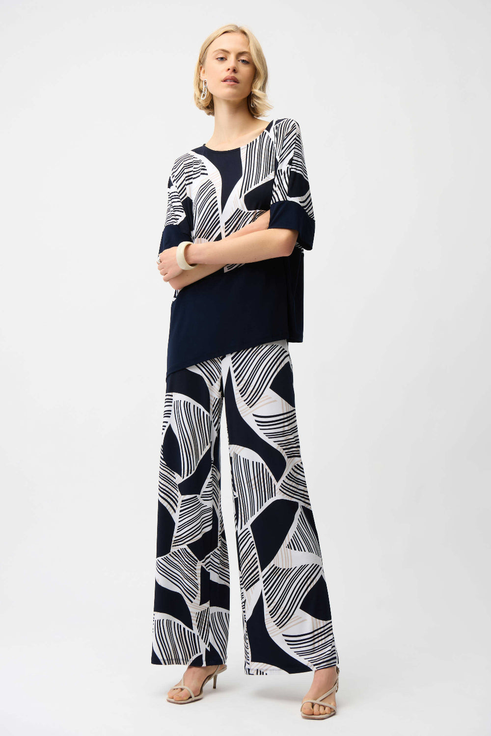 Joseph Ribkoff Silky Knit Geometric Print Asymmetrical Cocoon Top 261283