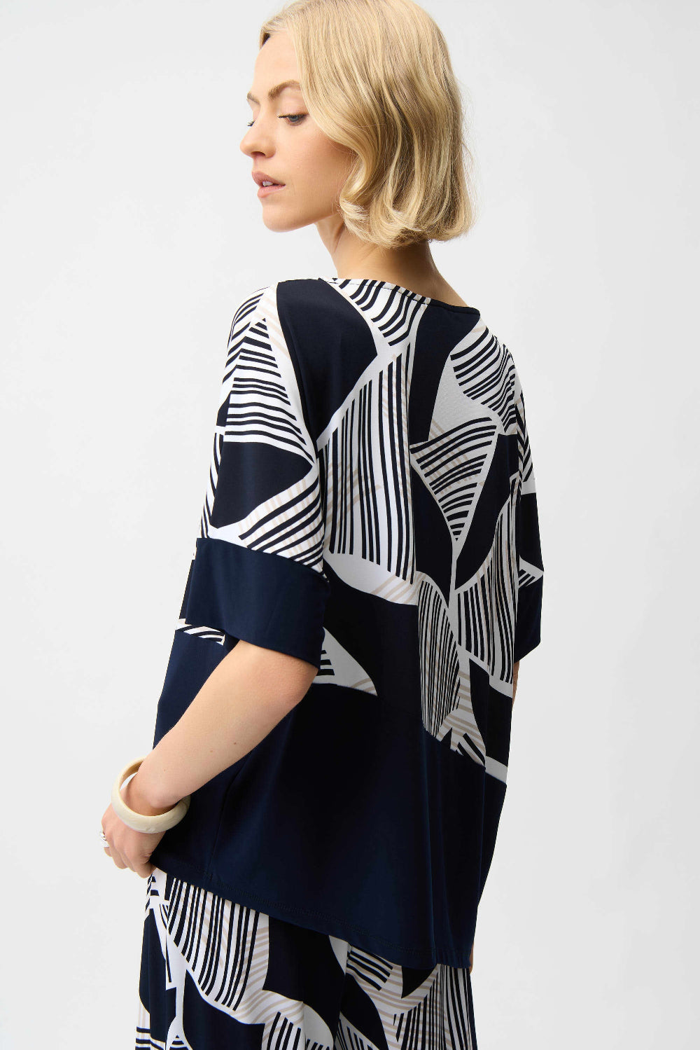 Joseph Ribkoff Silky Knit Geometric Print Asymmetrical Cocoon Top 261283