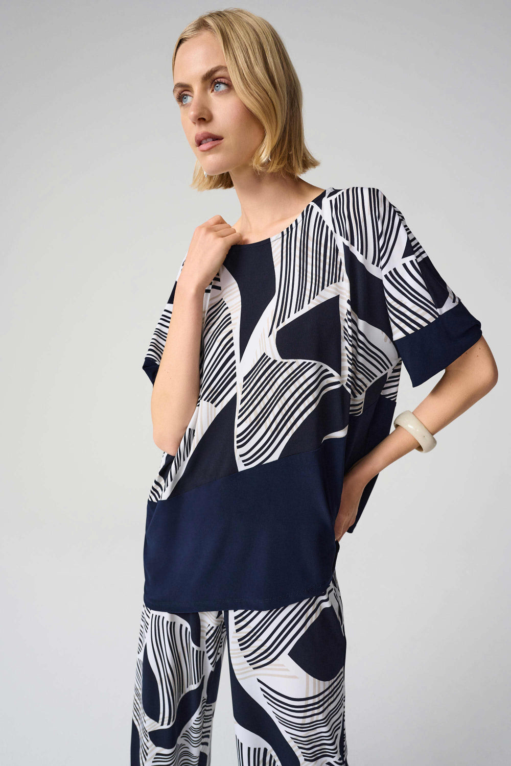 Joseph Ribkoff Silky Knit Geometric Print Asymmetrical Cocoon Top 261283