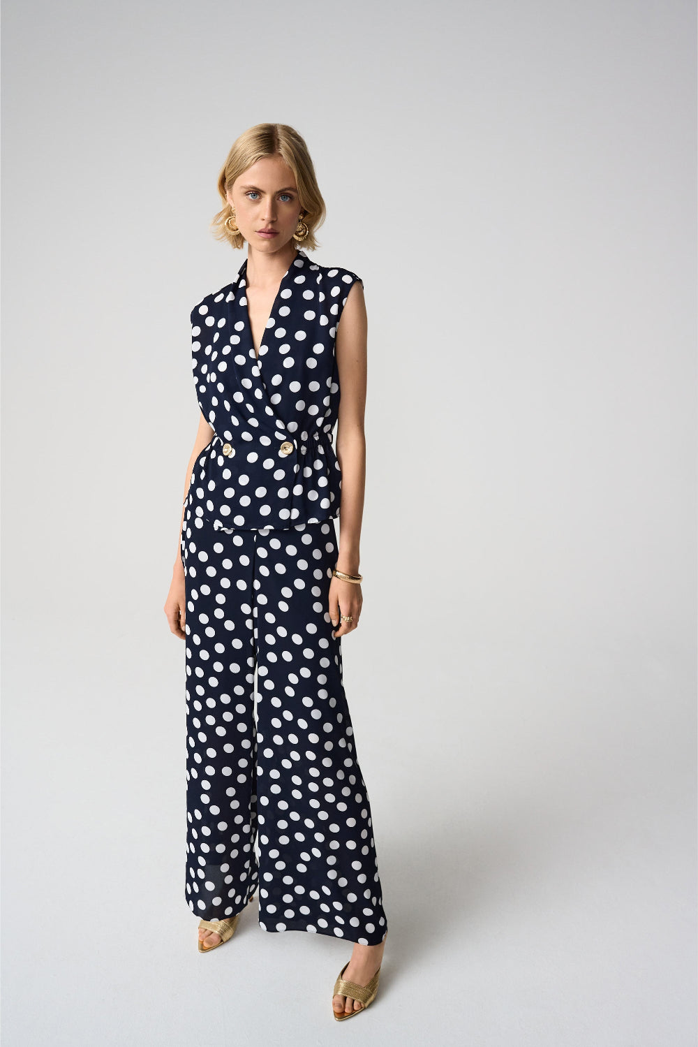 Joseph Ribkoff Georgette Dot Print Wide Leg Pants 261305