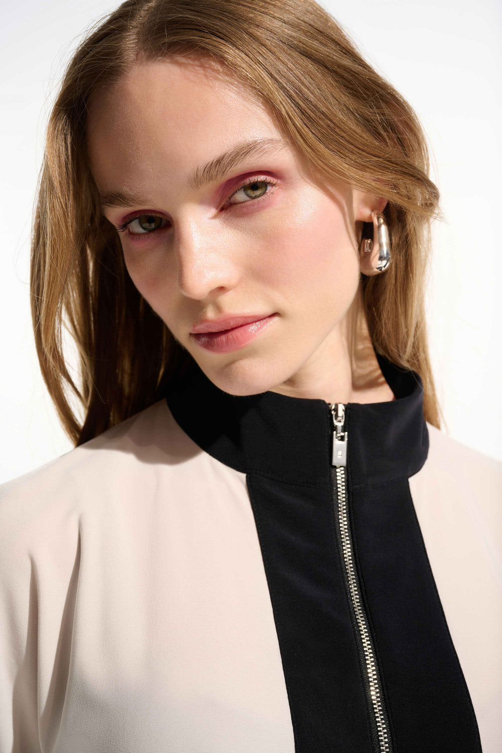 Joseph Ribkoff Silky Knit Color Block Straight Top With Zipped Collar 261611