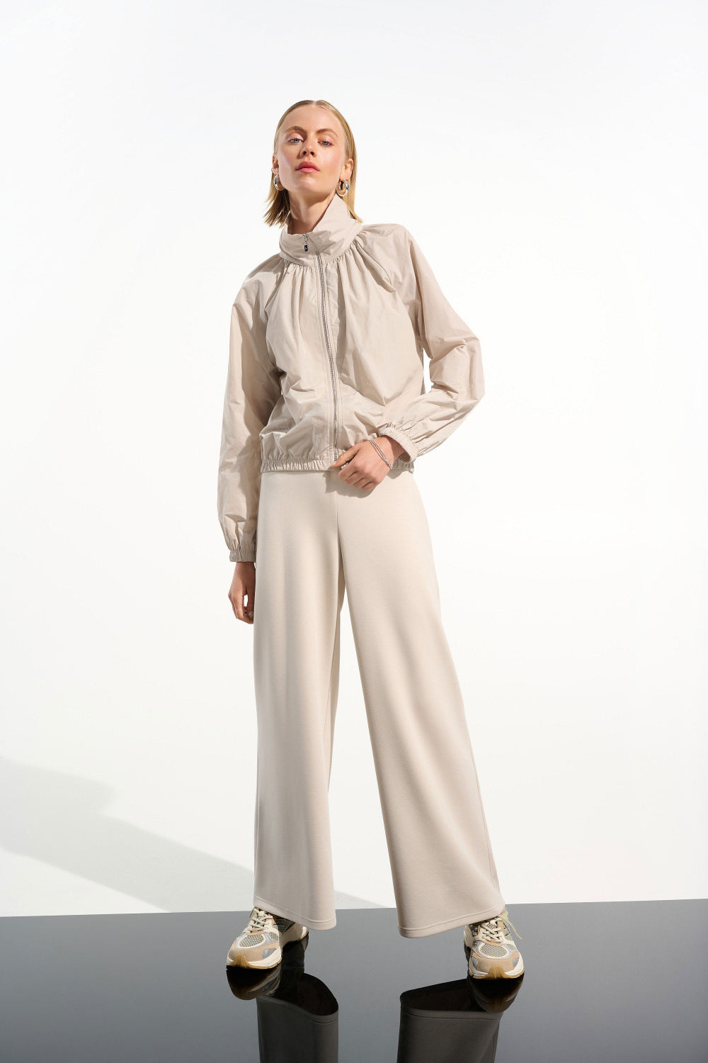 Joseph Ribkoff Memory Cocoon Jacket With Funnel Collar and Puff Sleeves 261613