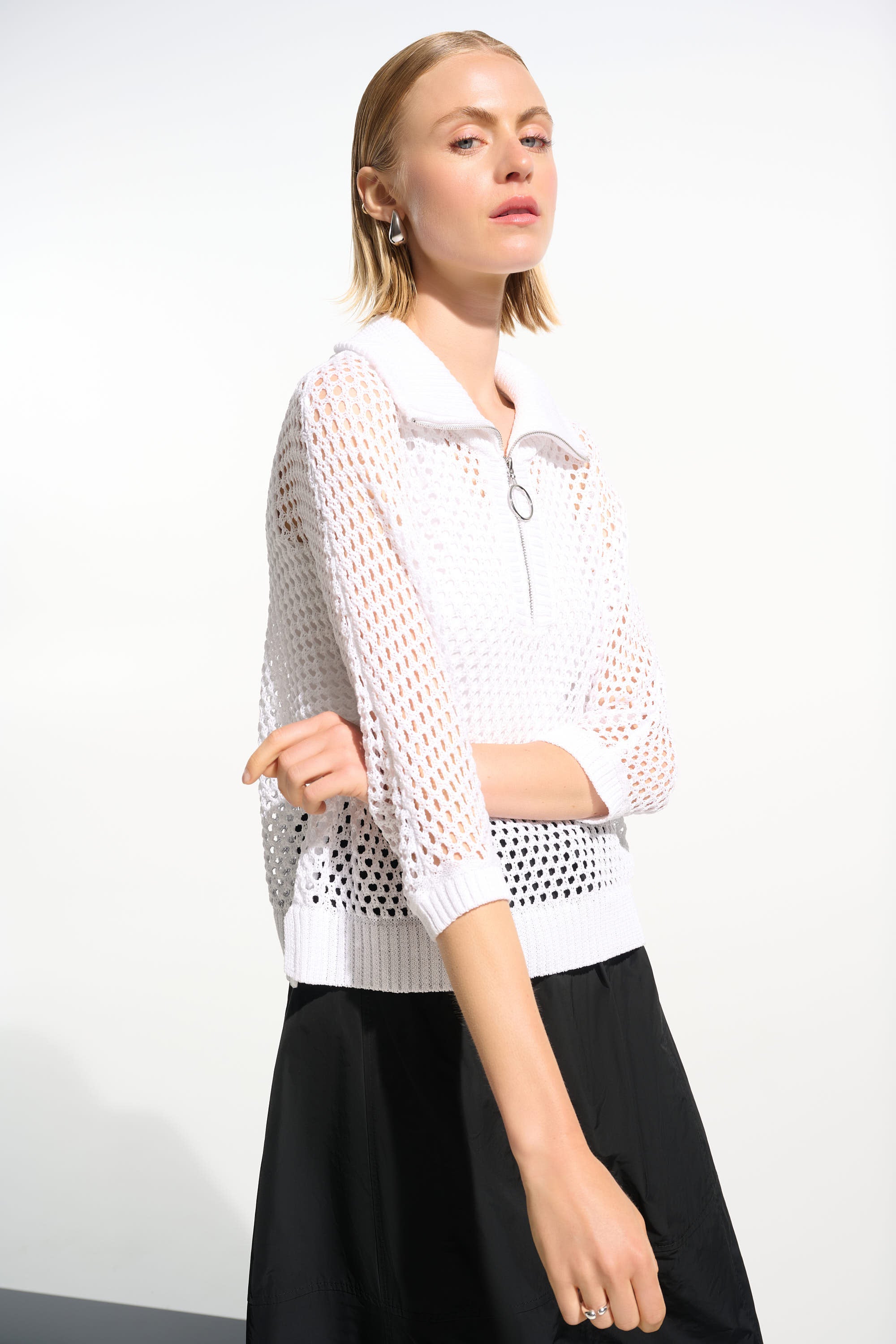 Joseph Ribkoff Viscose Blend Boxy Sweater Knit With Zipped Neckline 261634