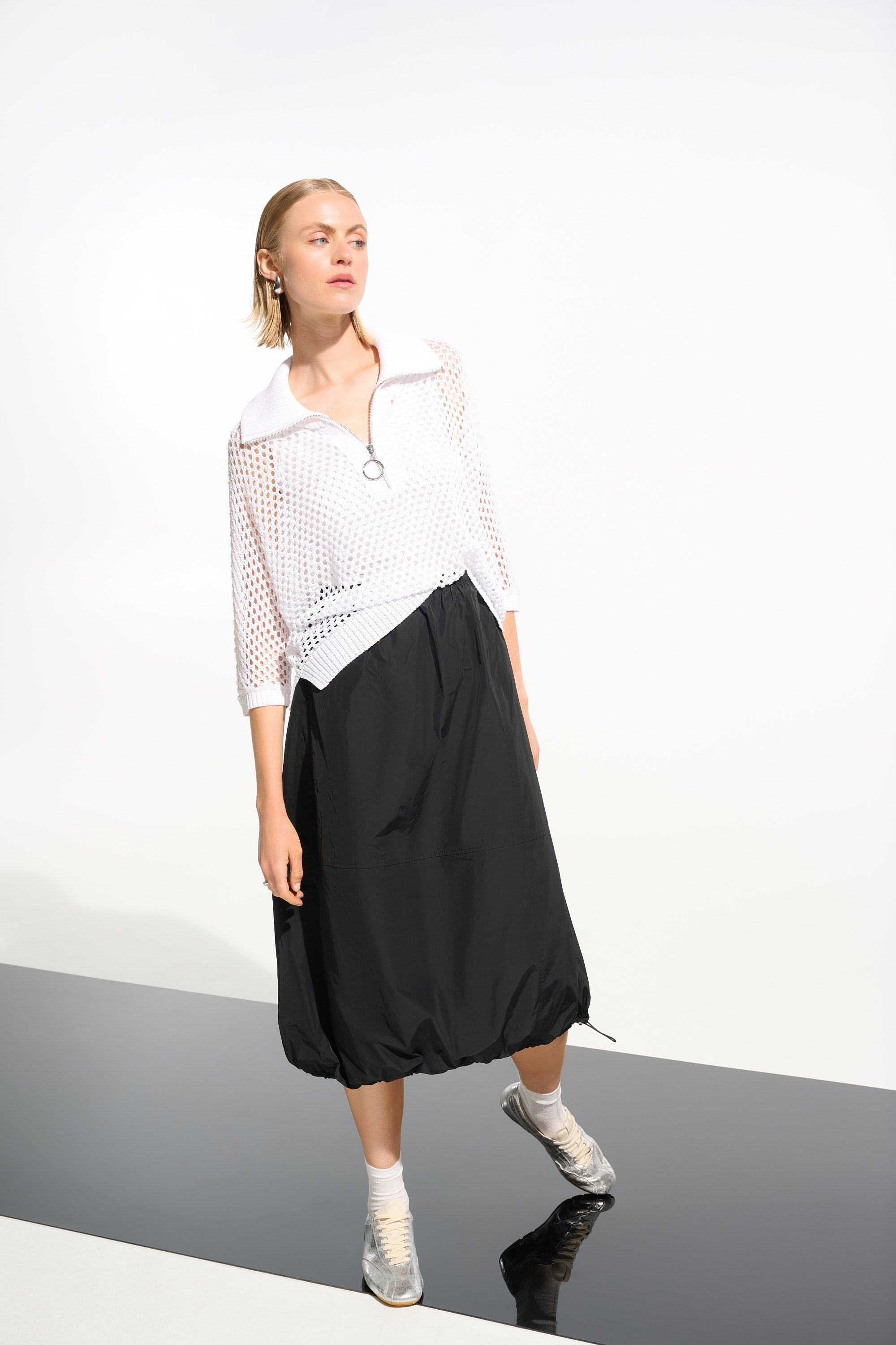 Joseph Ribkoff Viscose Blend Boxy Sweater Knit With Zipped Neckline 261634