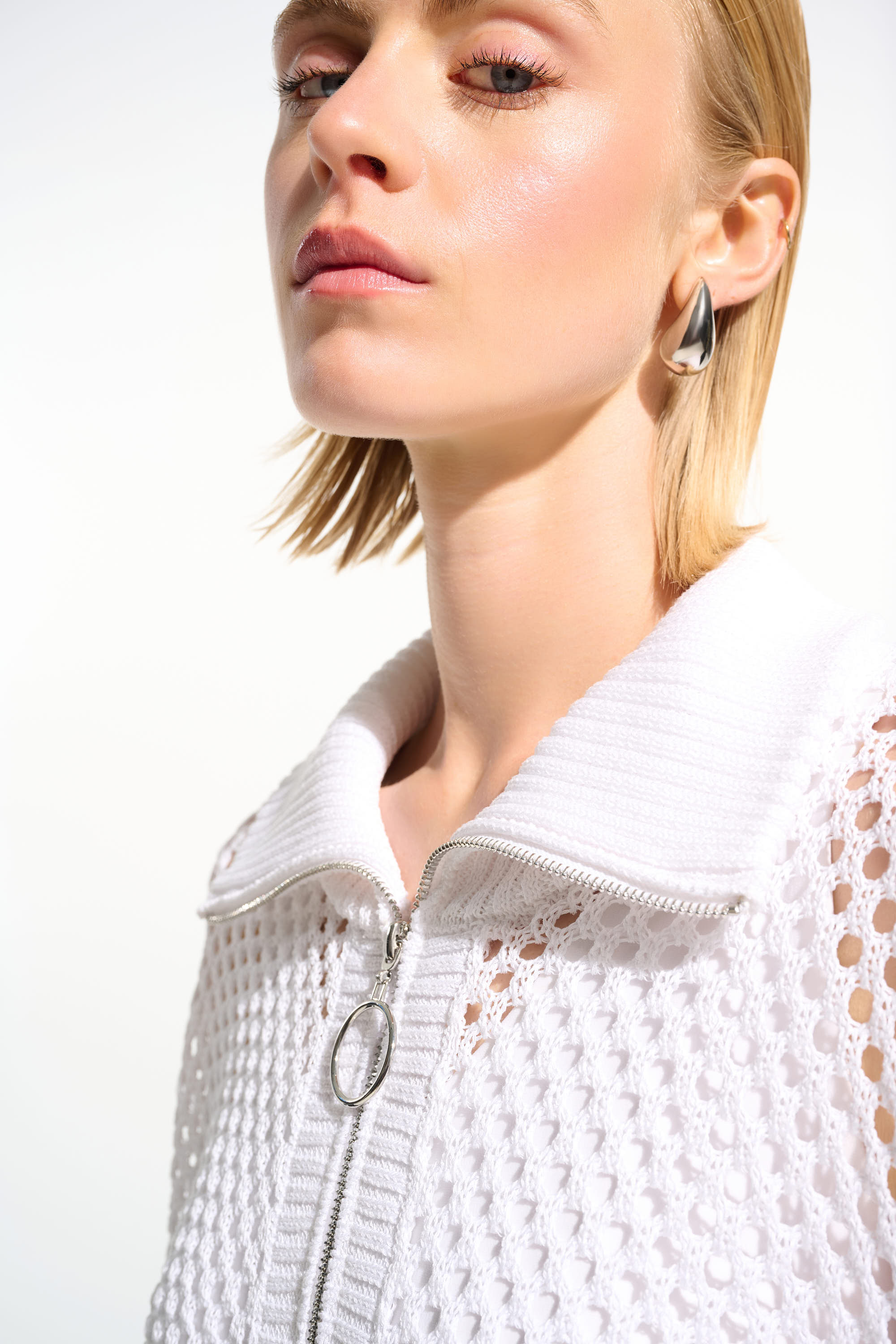 Joseph Ribkoff Viscose Blend Boxy Sweater Knit With Zipped Neckline 261634