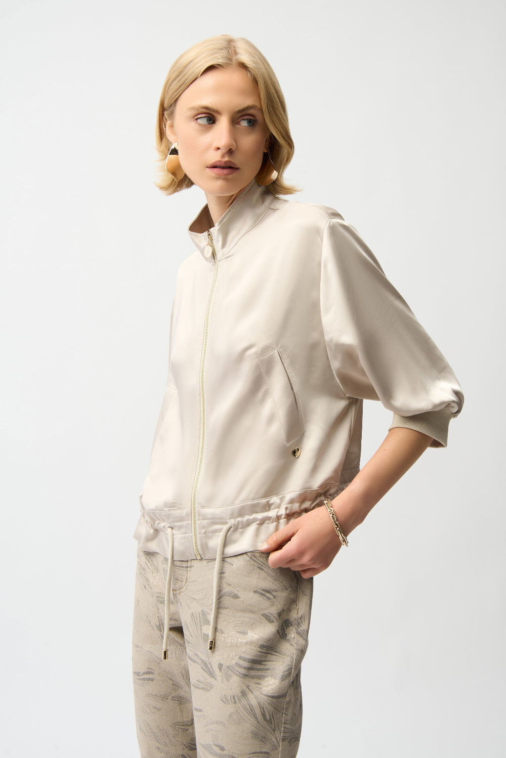 Joseph Ribkoff Satin Boxy Blouson Jacket With Drawstring Hem 261913
