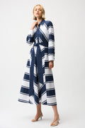 Joseph Ribkoff Cotton Stripe Print Fit and Flare Shirt Dress with Reversible Sash 261936