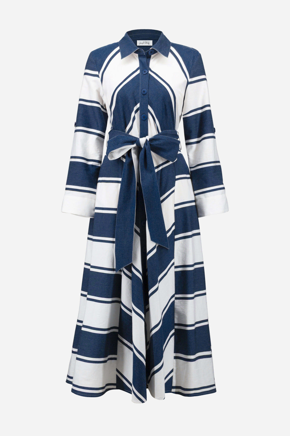 Joseph Ribkoff Cotton Stripe Print Fit and Flare Shirt Dress with Reversible Sash 261936