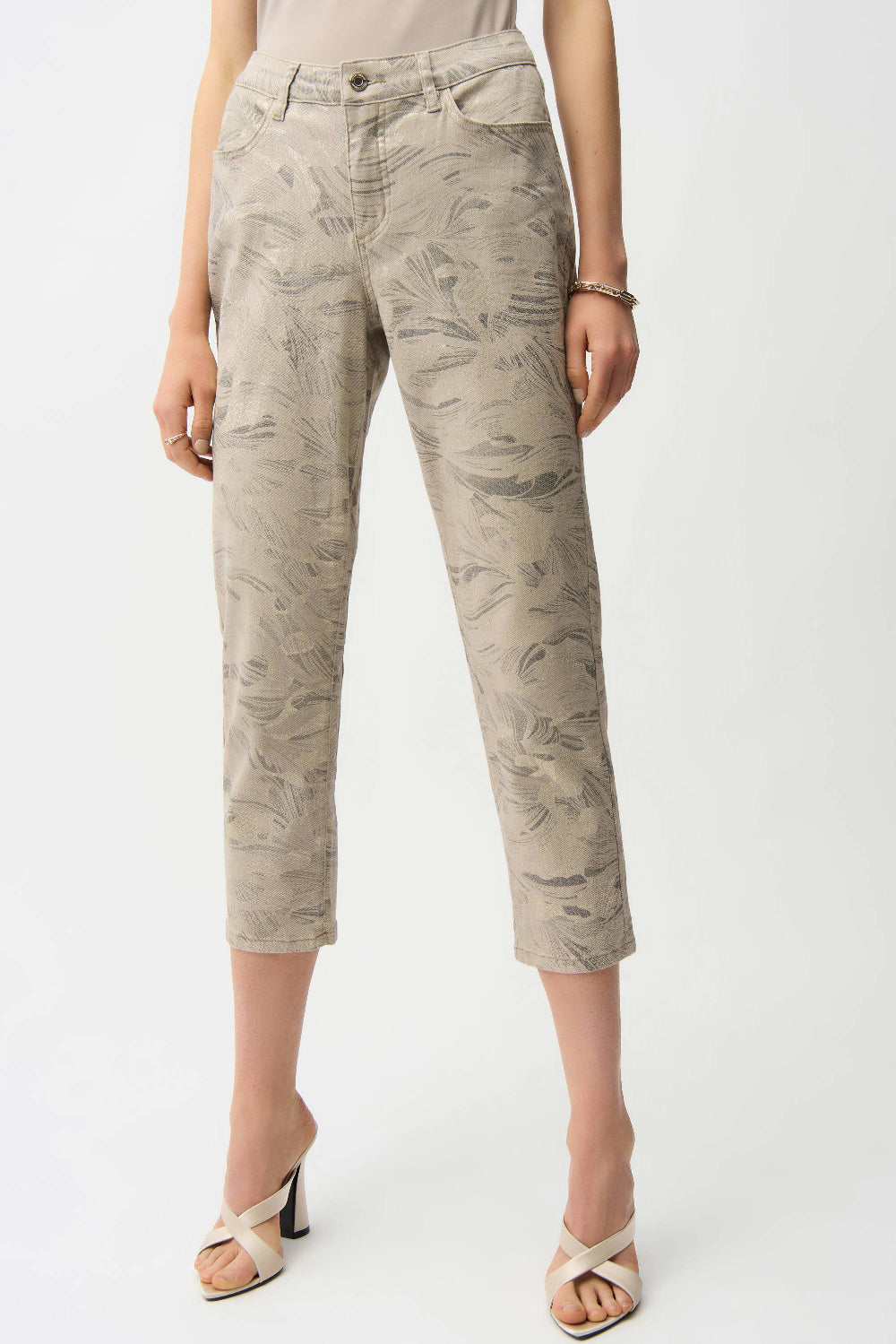 Joseph Ribkoff Metallic Abstract Print Slim Crop Jeans 261959