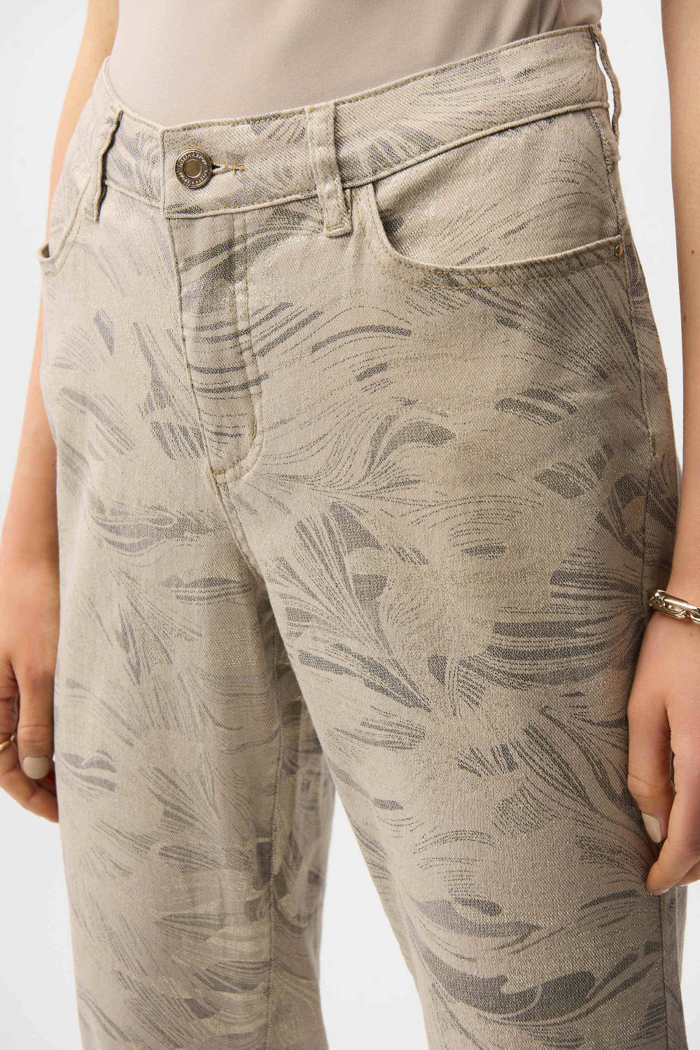 Joseph Ribkoff Metallic Abstract Print Slim Crop Jeans 261959