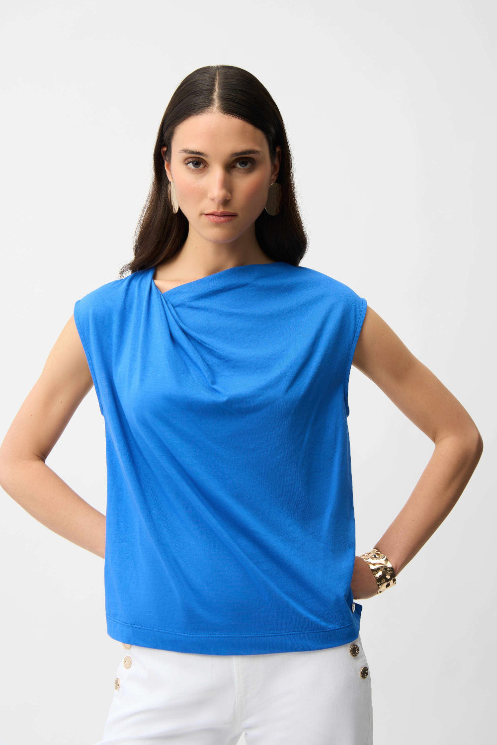 Joseph Ribkoff Cotton Top With Asymmetrical Collar 261964
