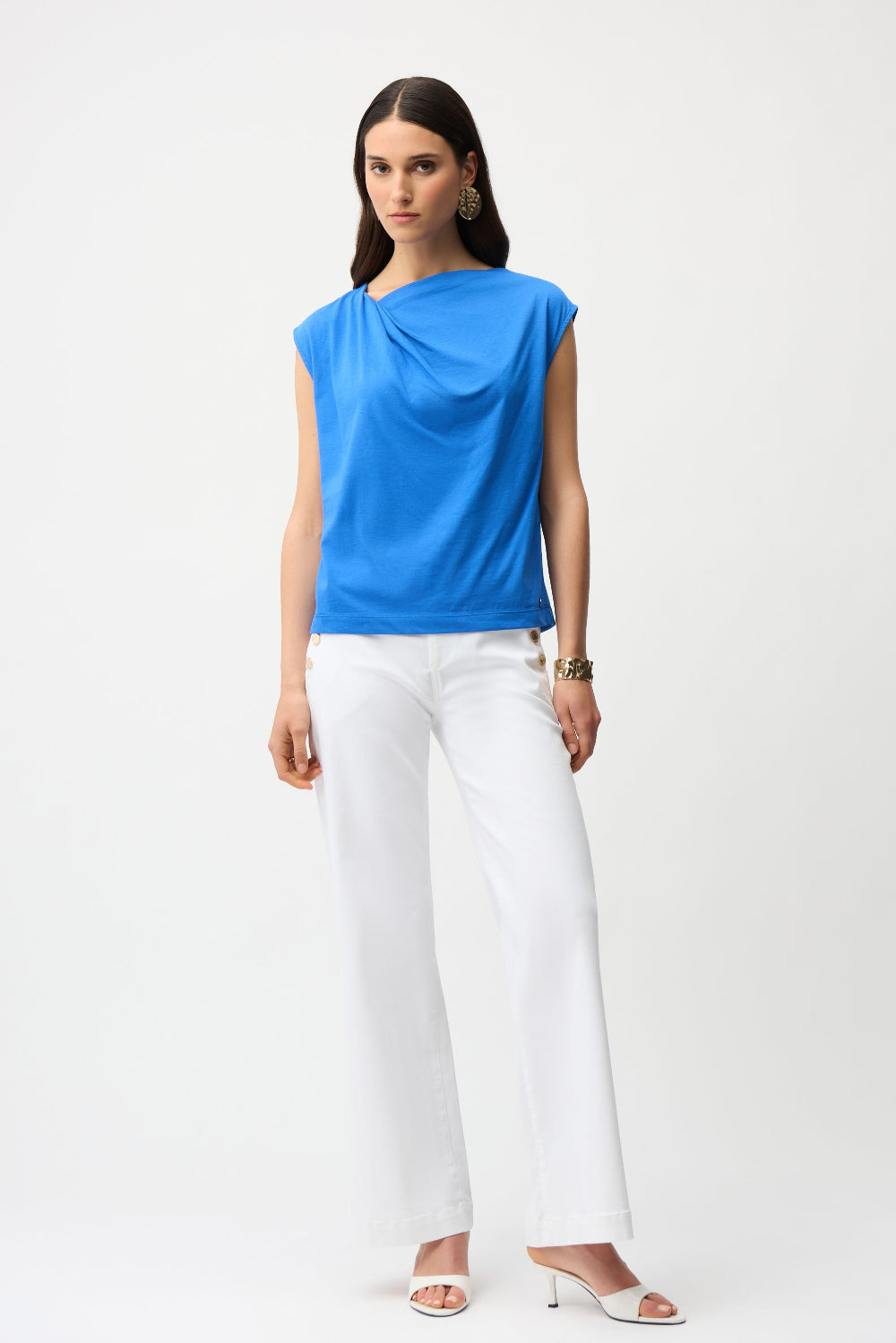 Joseph Ribkoff Cotton Top With Asymmetrical Collar 261964