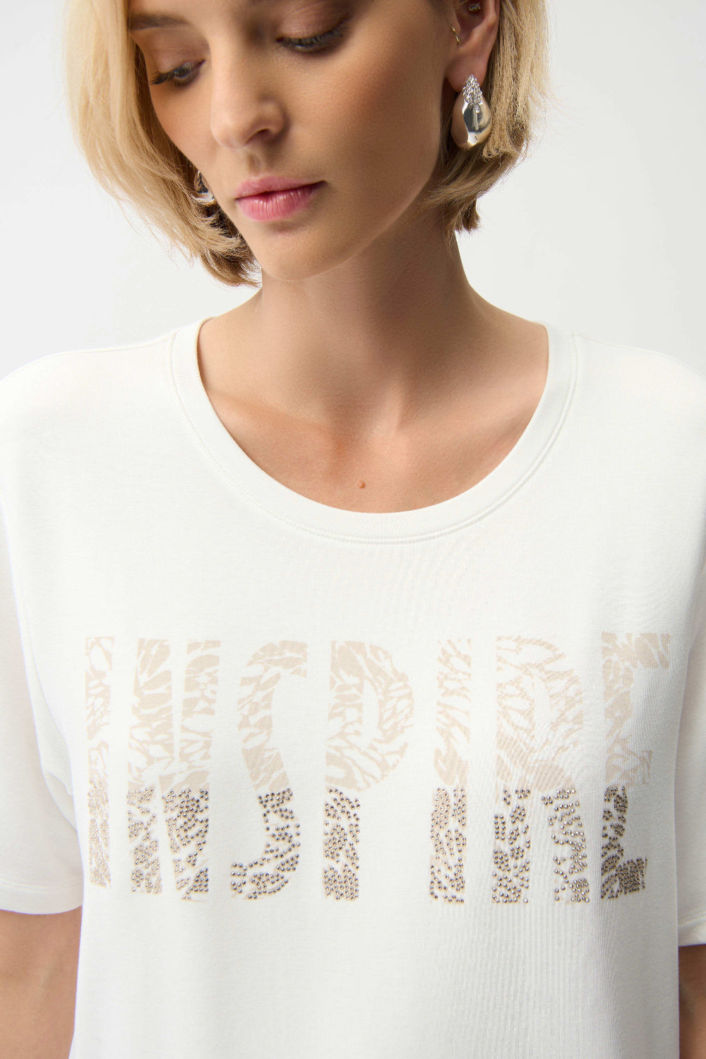 Joseph Ribkoff Front Print Straight T-Shirt With Rhinestones 261967