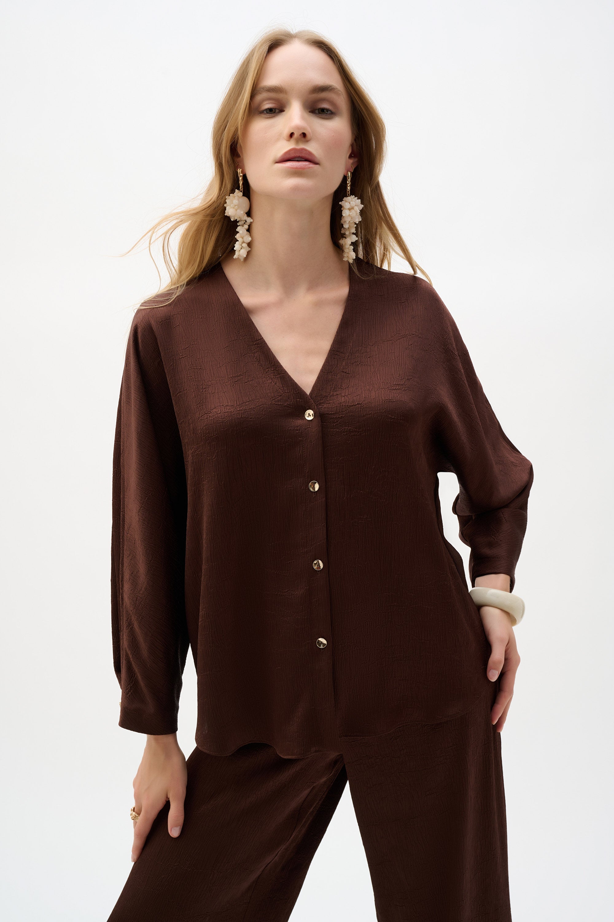 Joseph Ribkoff Crushed Satin Boxy Top With Dolman Sleeves 262153