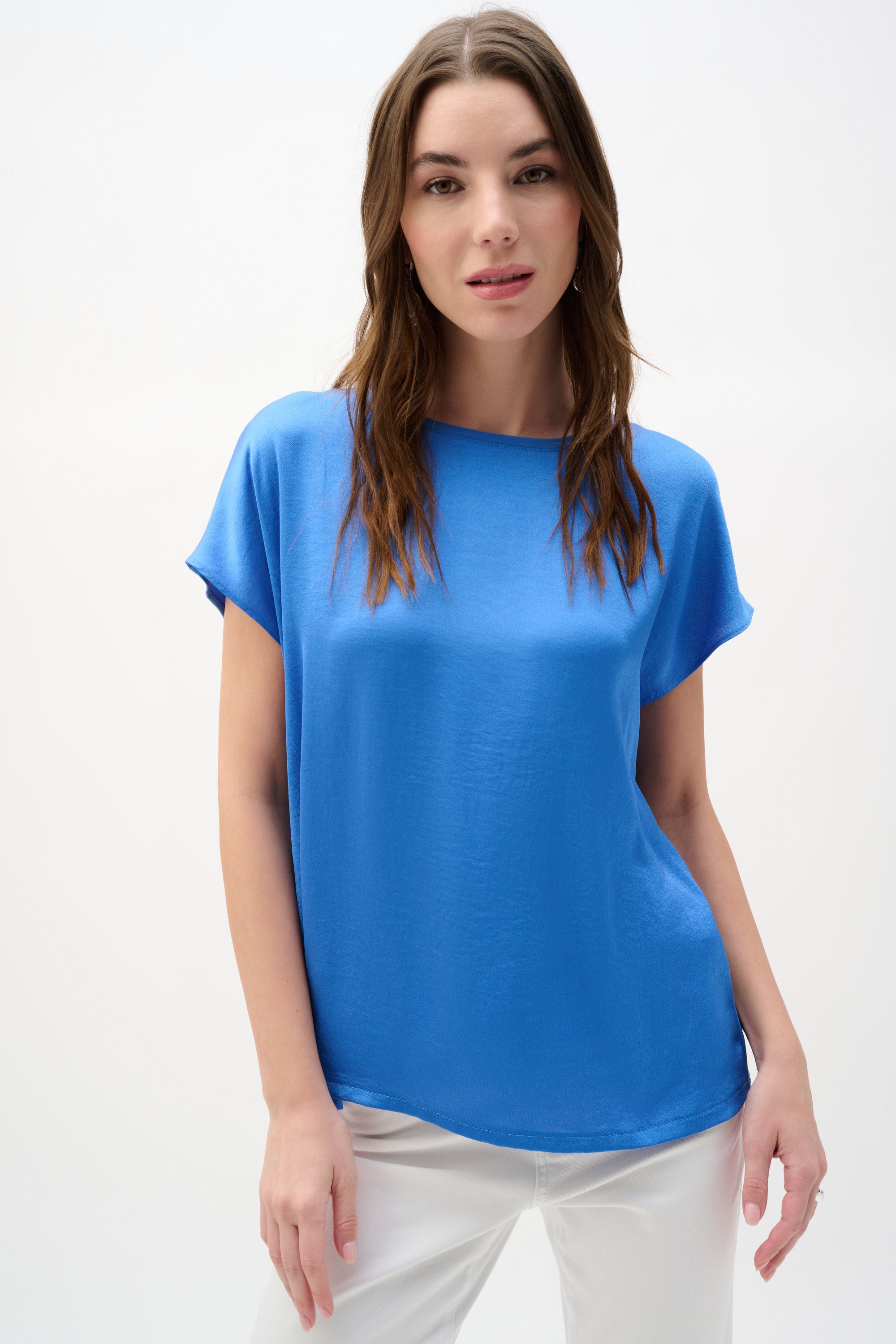 Joseph Ribkoff Recycled Satin And Silky Knit Straight Top - Harbor Blue 262189