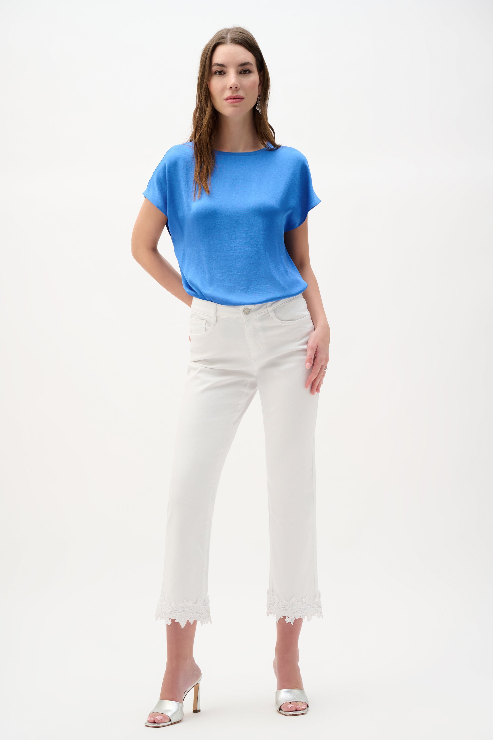 Joseph Ribkoff Recycled Satin And Silky Knit Straight Top - Harbor Blue 262189
