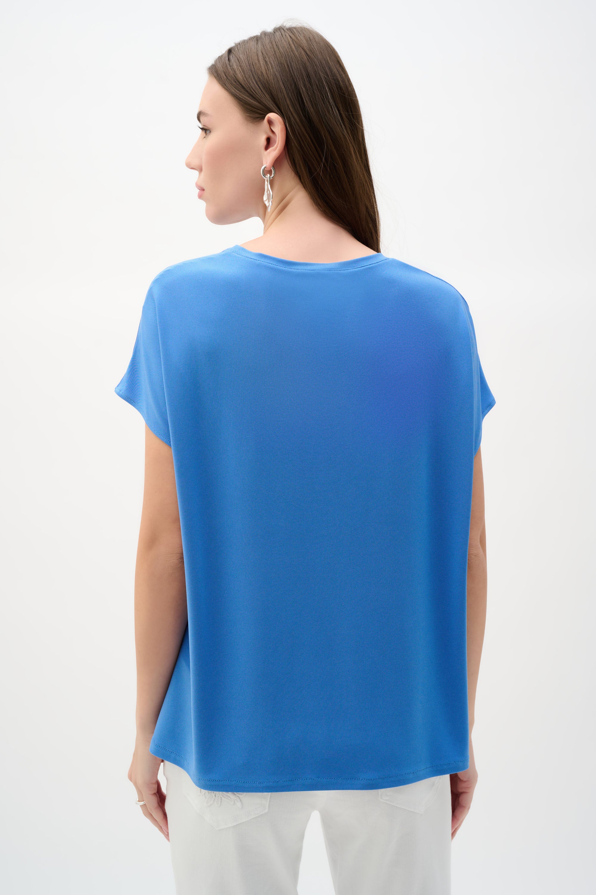 Joseph Ribkoff Recycled Satin And Silky Knit Straight Top - Harbor Blue 262189