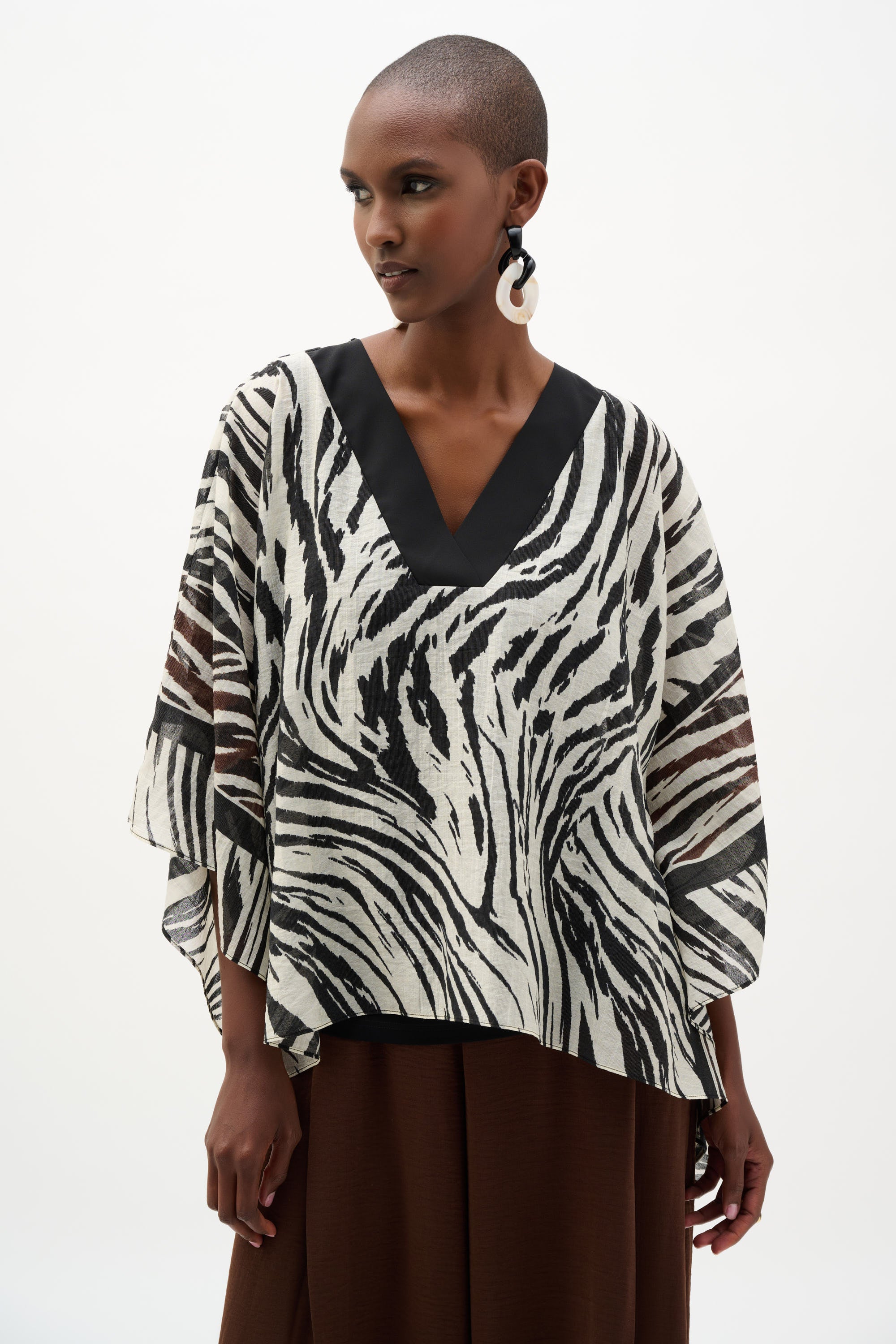 Joseph Ribkoff Sheer Woven Animal Print And Silky Knit Poncho Top 262203