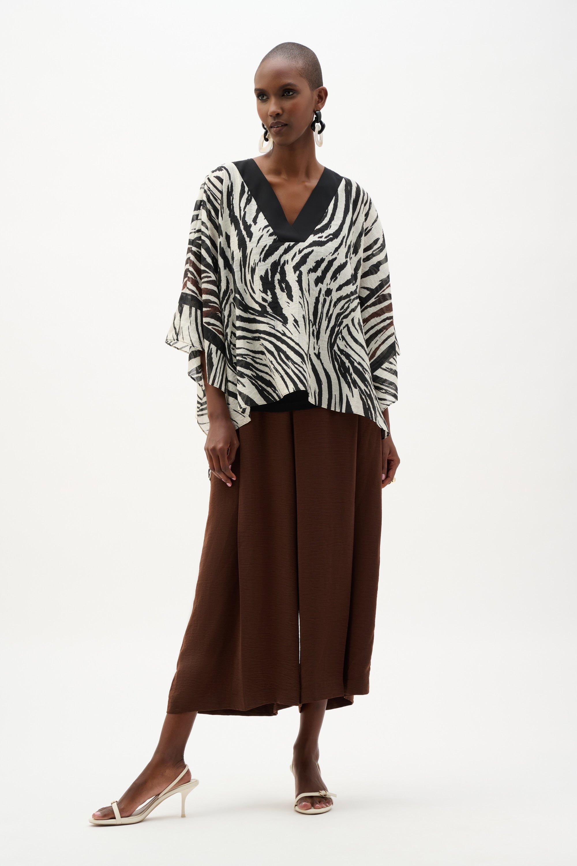 Joseph Ribkoff Sheer Woven Animal Print And Silky Knit Poncho Top 262203