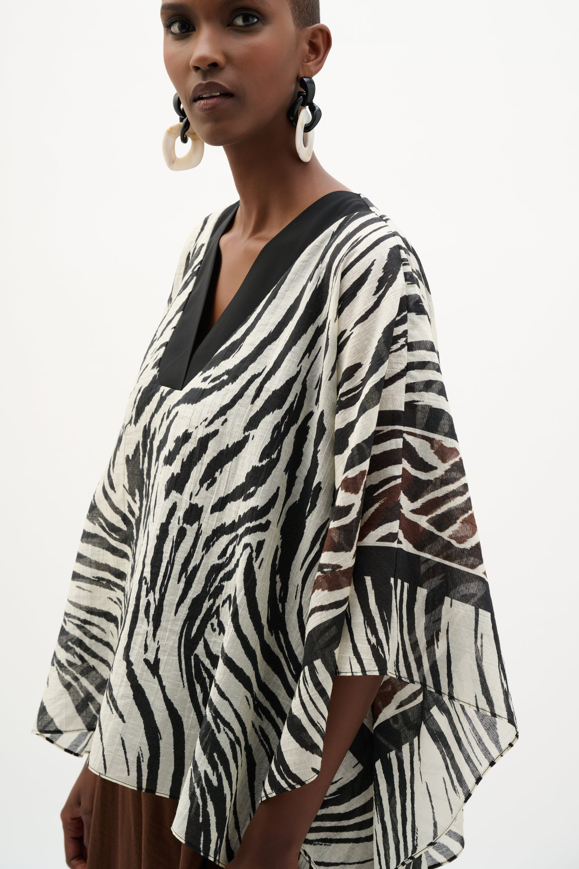 Joseph Ribkoff Sheer Woven Animal Print And Silky Knit Poncho Top 262203