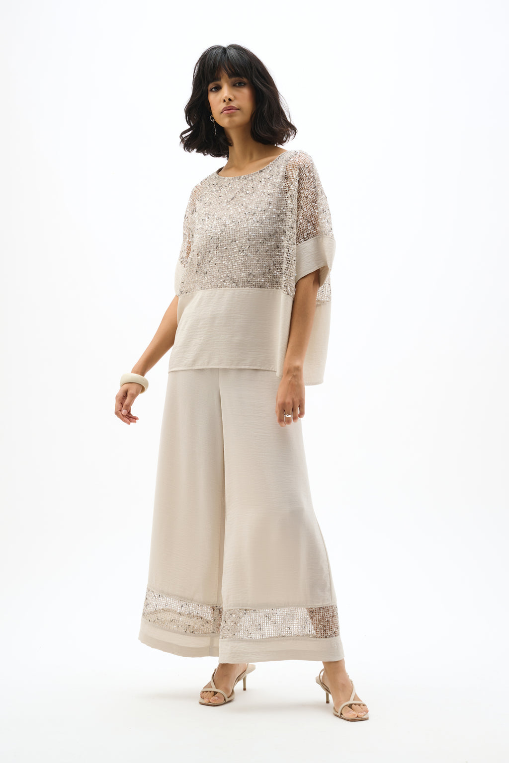 Joseph Ribkoff Gauze Pull-On Culotte Pants With Sequined Mesh Inserts 262253