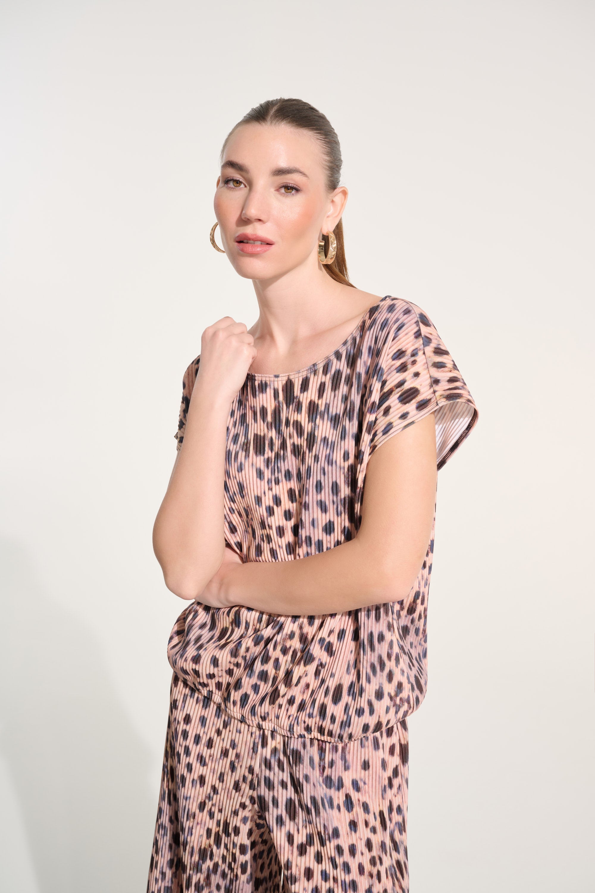 Joseph Ribkoff Pleated Scuba Crepe Animal Print Cocoon Top 262602