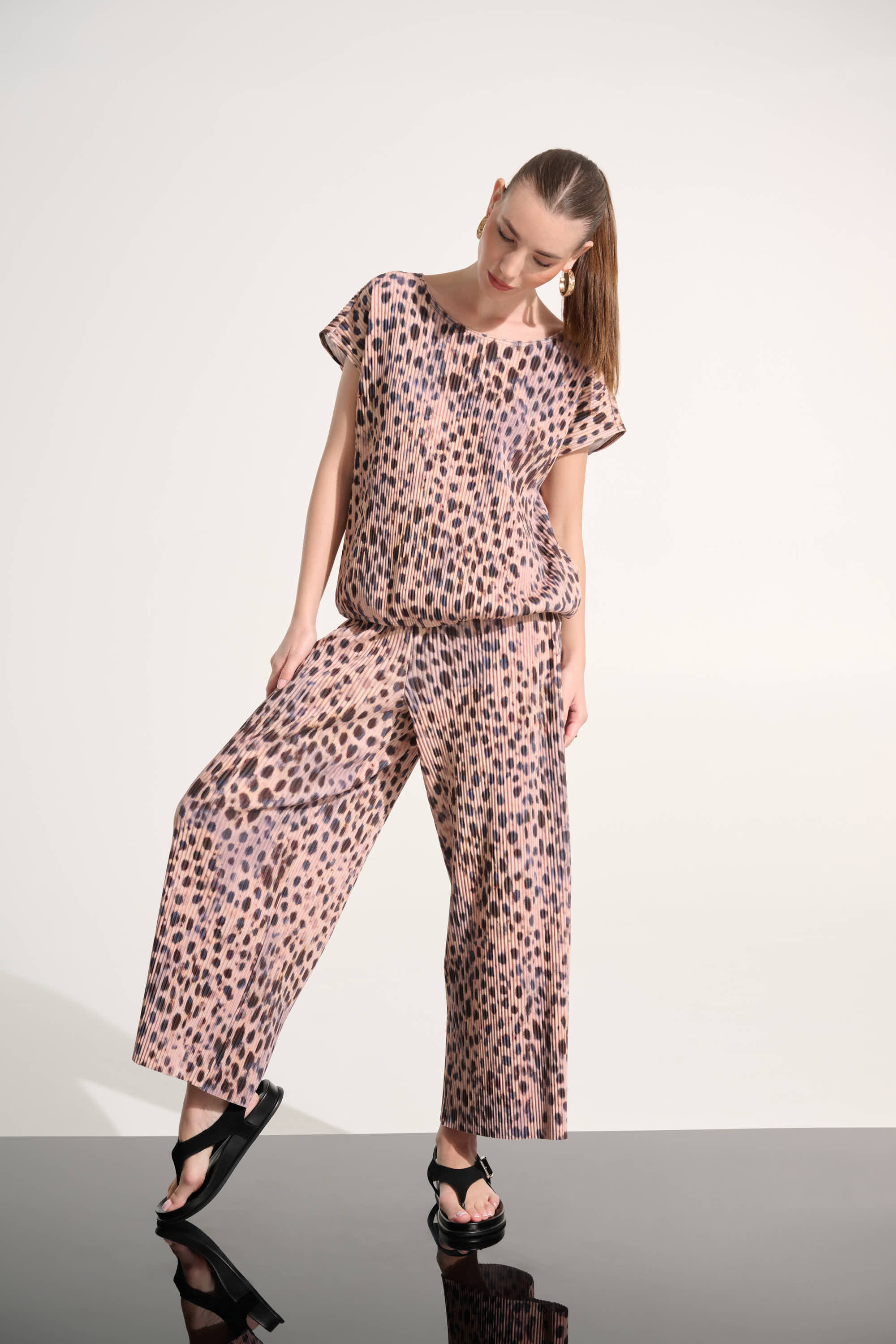 Joseph Ribkoff Pleated Scuba Crepe Animal Print Cocoon Top 262602