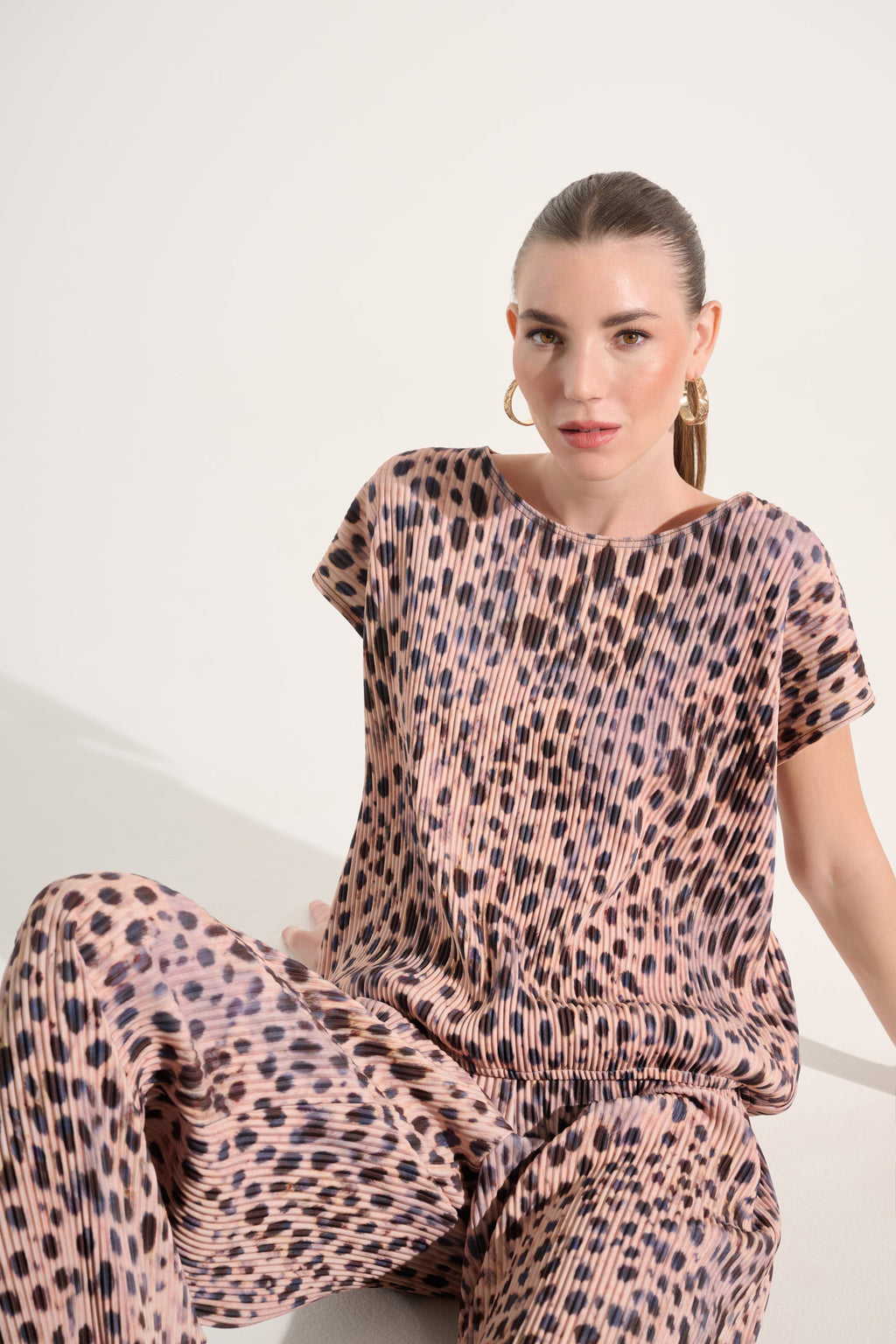 Joseph Ribkoff Pleated Scuba Crepe Animal Print Cocoon Top 262602