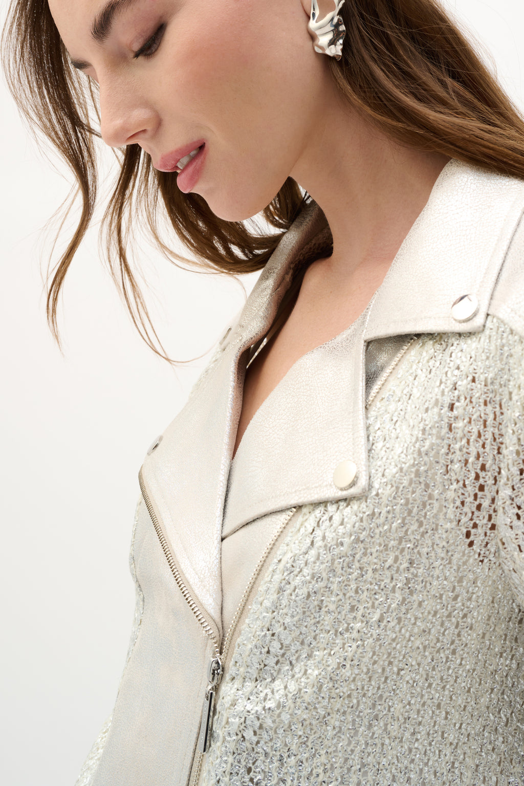 Joseph Ribkoff Faux Suede Foiled Knit Moto Jacket 262902